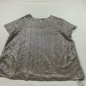 Jessica London Flowy Shimmery Gold Top Short Sleeve Relaxed Fit 22/24 Blouse